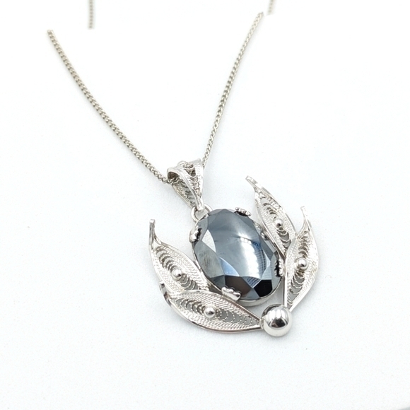 Vintage Jewelry - Vintage Designer Signed Sorrento Hematite Filigree Sterling Silver Necklace